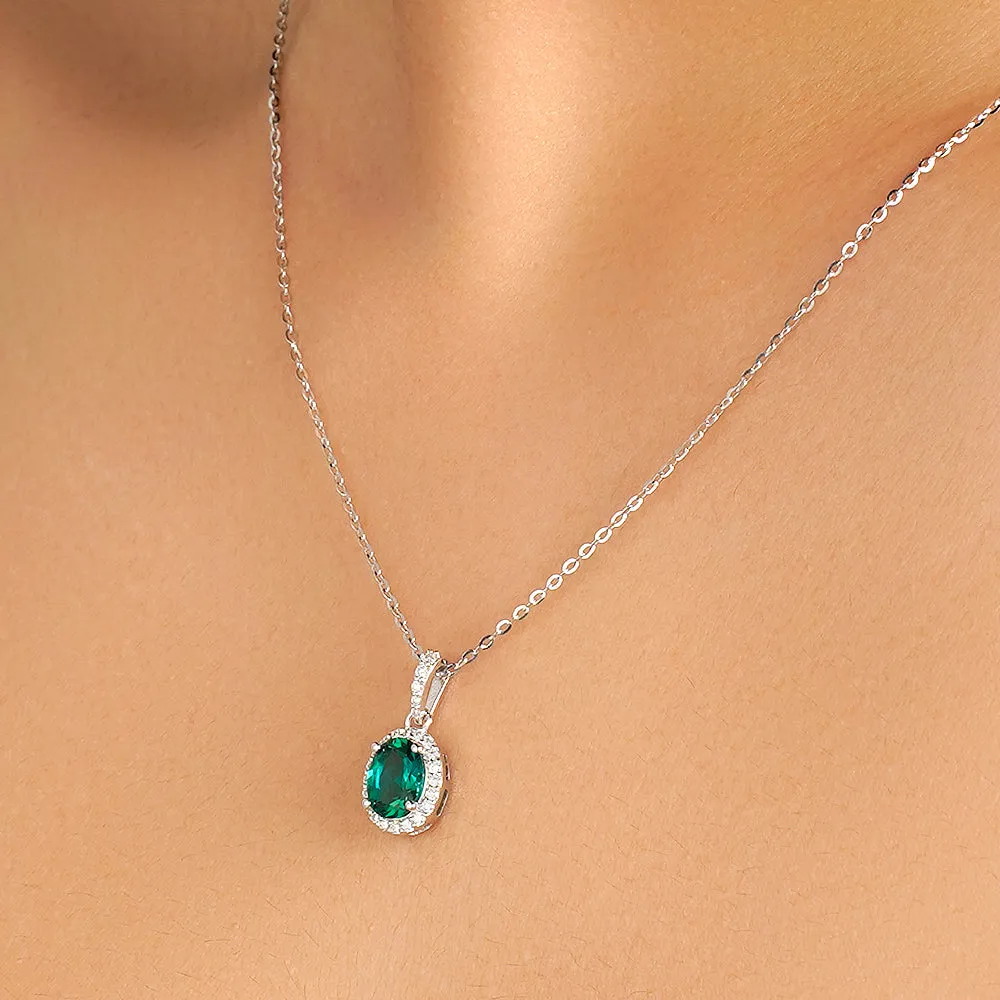 1.69 CT. Vintage Style Oval Emerald Halo Pendant