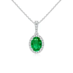 1.69 CT. Vintage Style Oval Emerald Halo Pendant