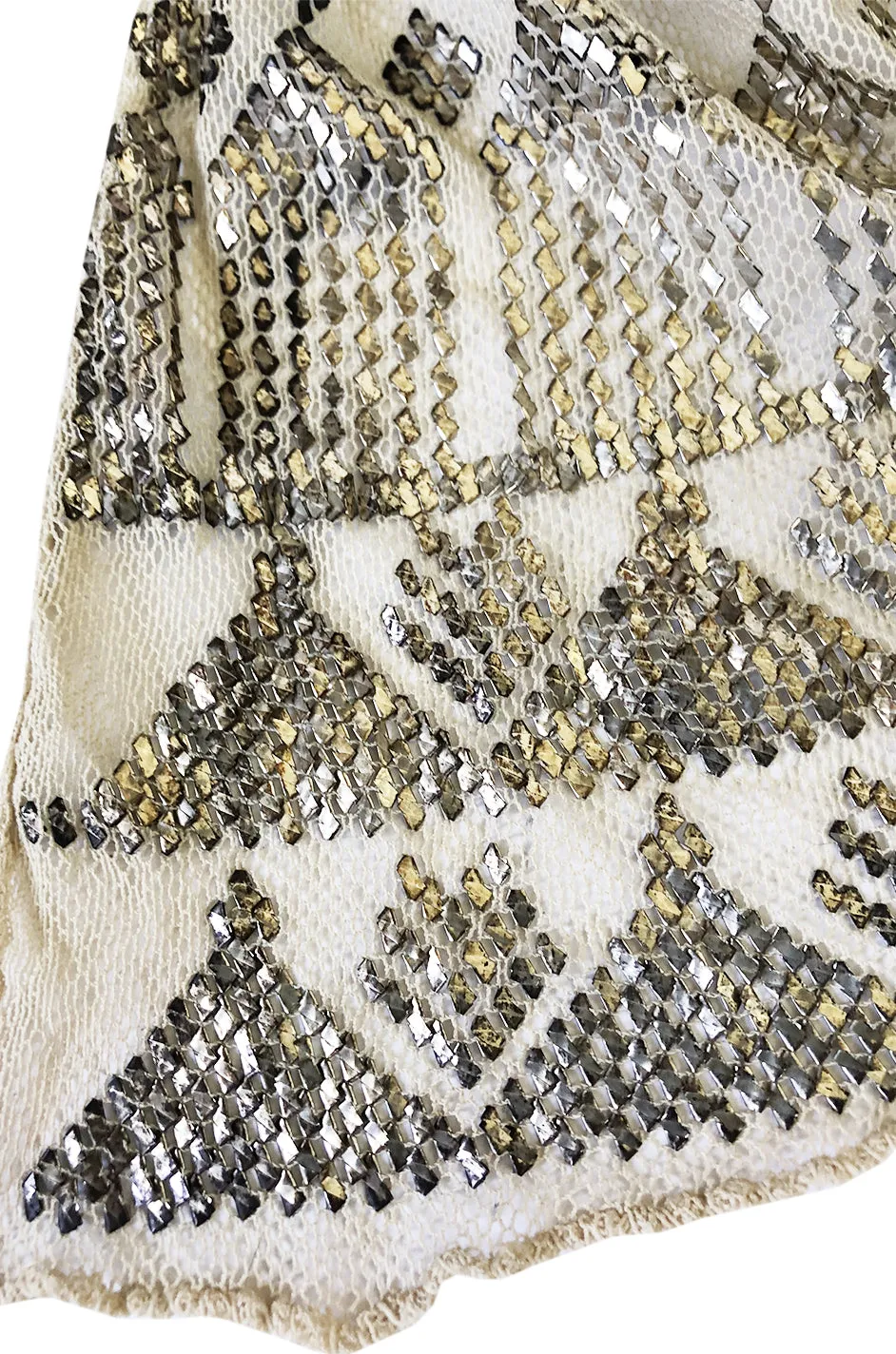 1920s Assuit Diamond & Tassel Design Hammered Metal & Net Scarf