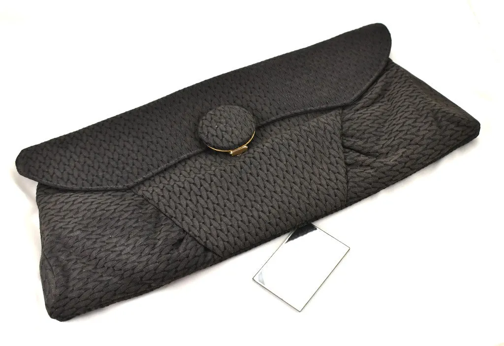 1930s Large Black Fabric Clutch