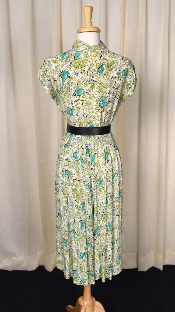 1940s Vase Print Novelty Dress