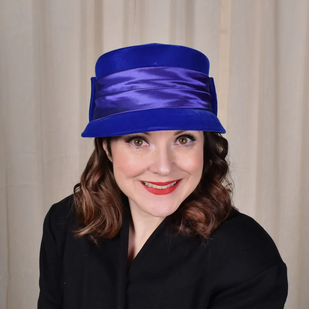 1950s Bright Blue Velvet Cloche Hat