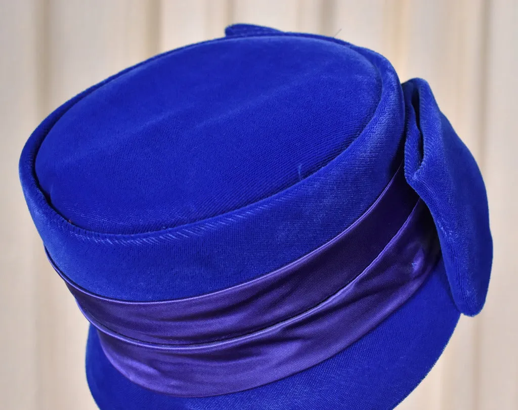 1950s Bright Blue Velvet Cloche Hat