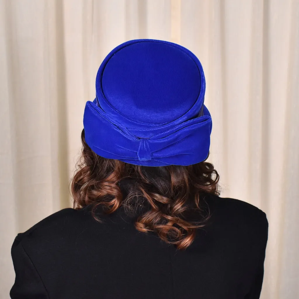 1950s Bright Blue Velvet Cloche Hat