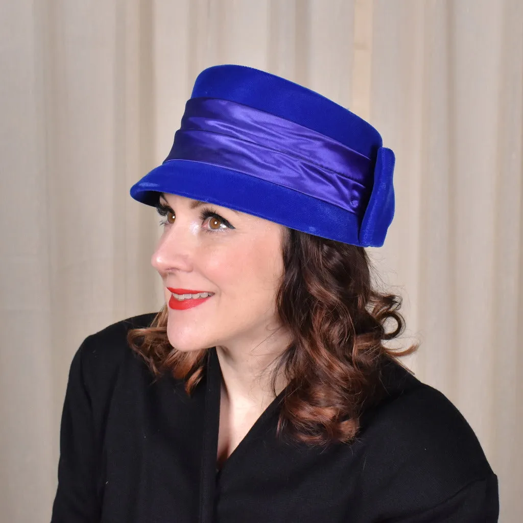 1950s Bright Blue Velvet Cloche Hat