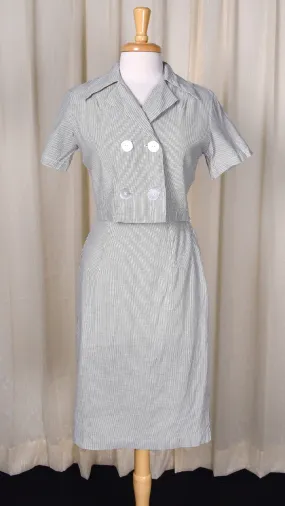 1950s Gray Striped Skirt Suit