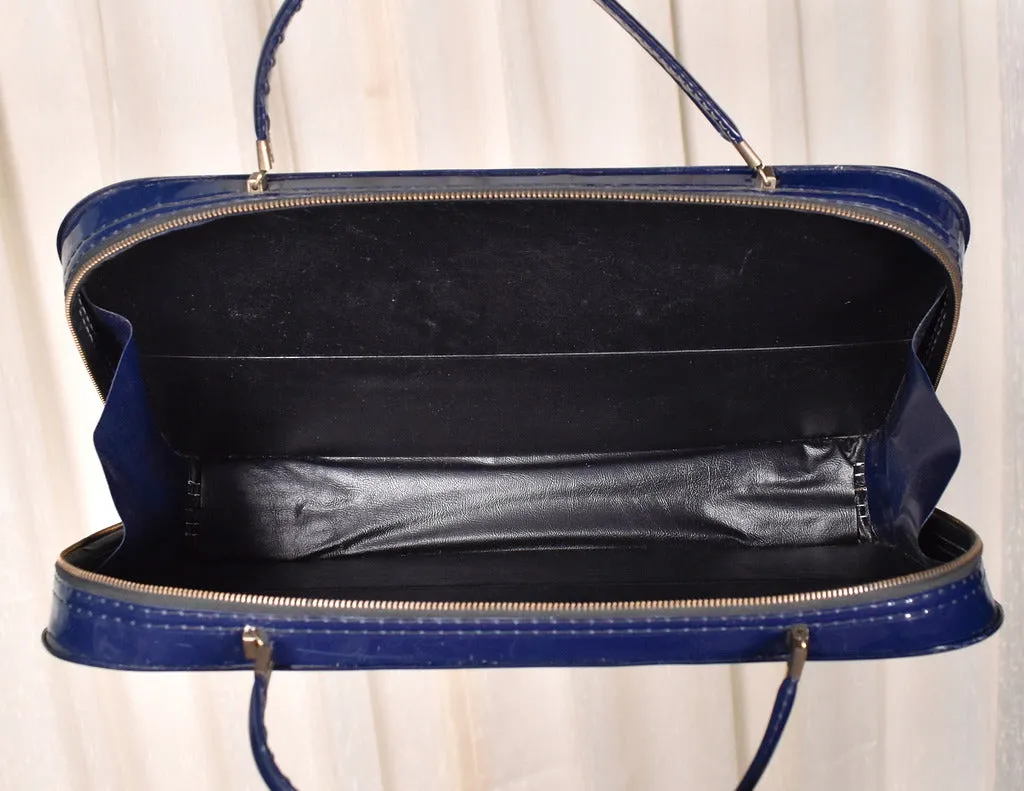 1950s Navy Patent Suitcase Bag