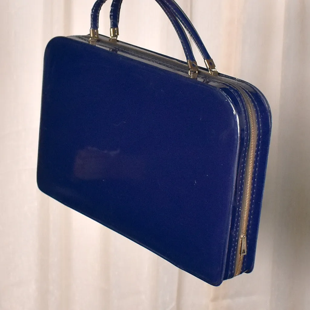 1950s Navy Patent Suitcase Bag