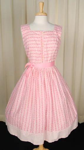 1950s Pink Roses & Lace Dress