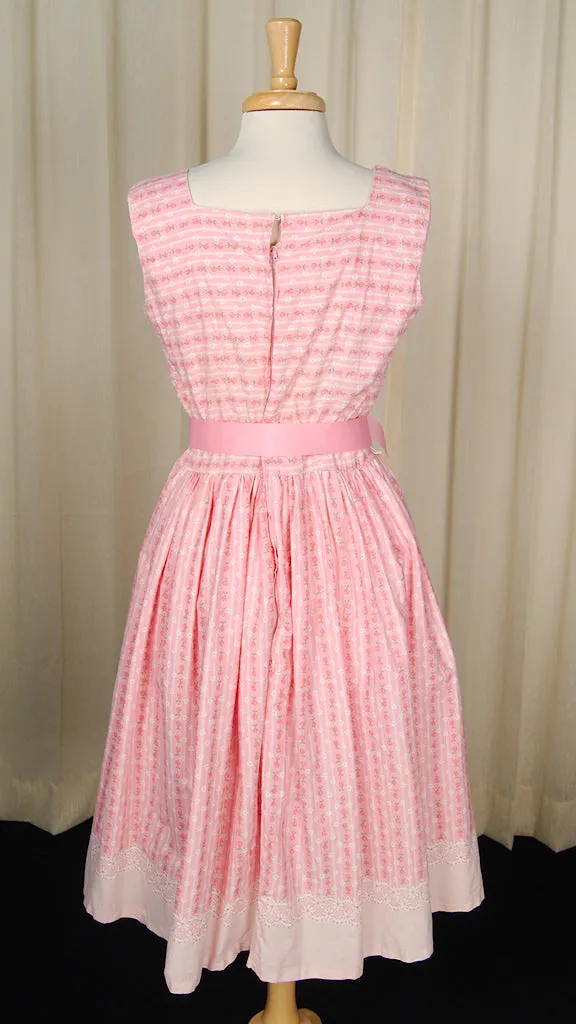 1950s Pink Roses & Lace Dress