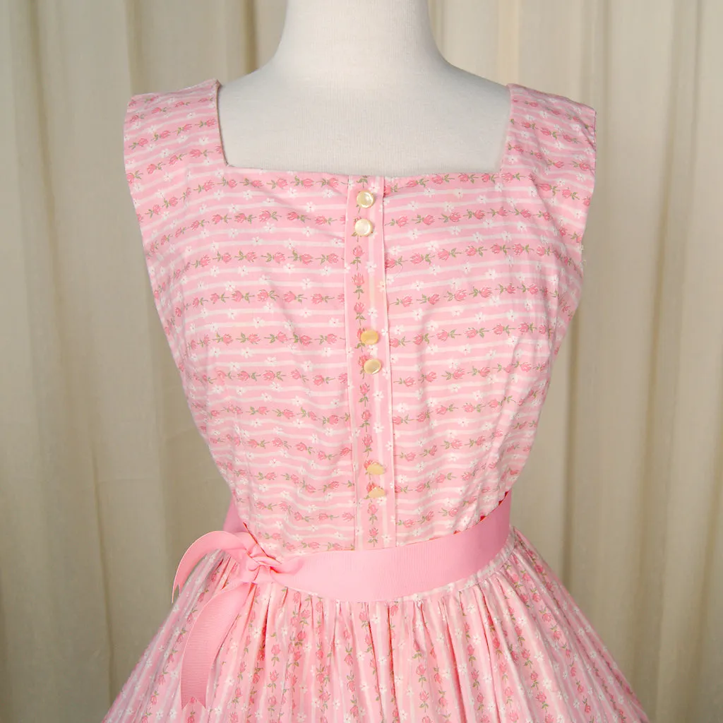 1950s Pink Roses & Lace Dress