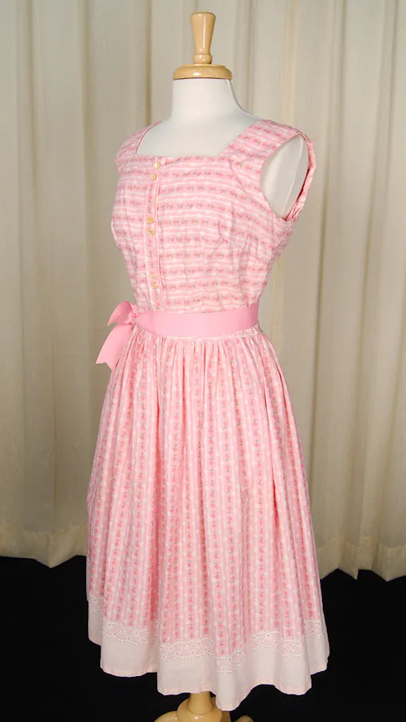 1950s Pink Roses & Lace Dress