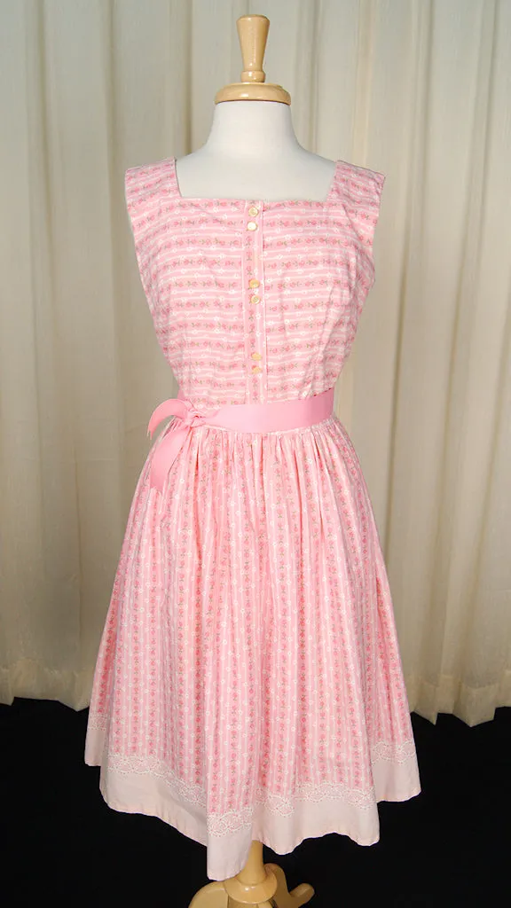 1950s Pink Roses & Lace Dress