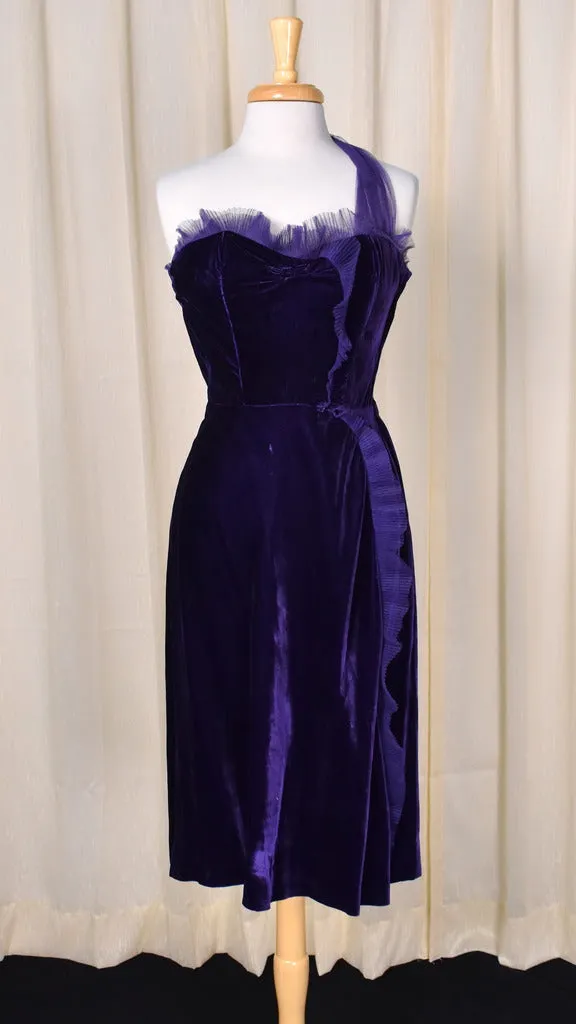 1950s Purple Velvet Asymmetrical Dress