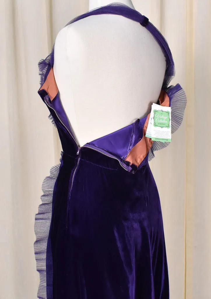 1950s Purple Velvet Asymmetrical Dress