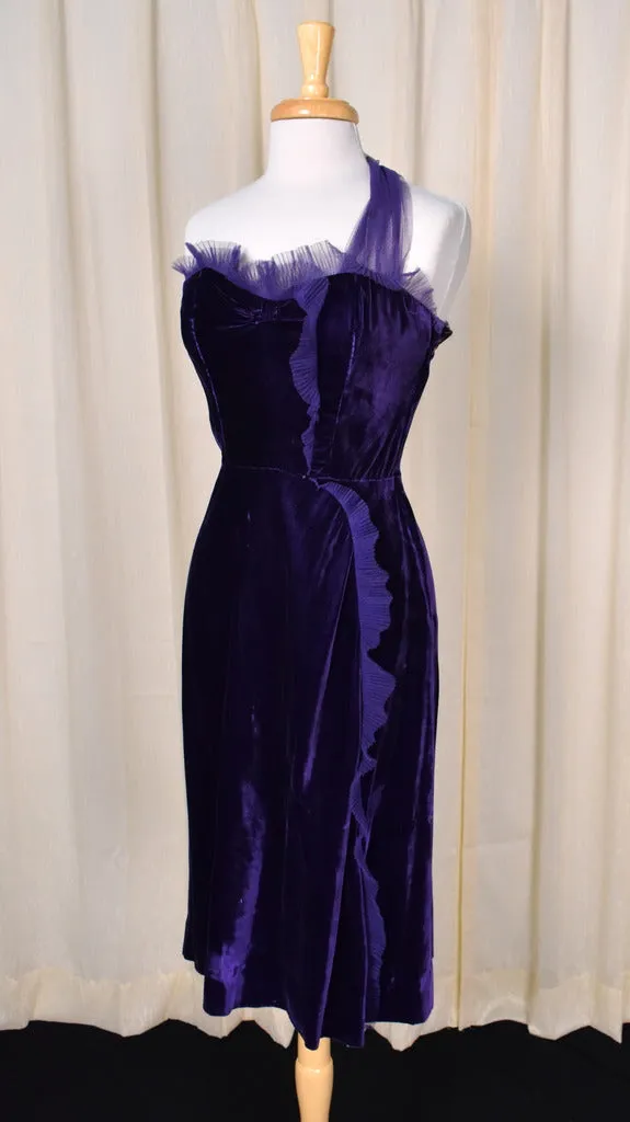 1950s Purple Velvet Asymmetrical Dress