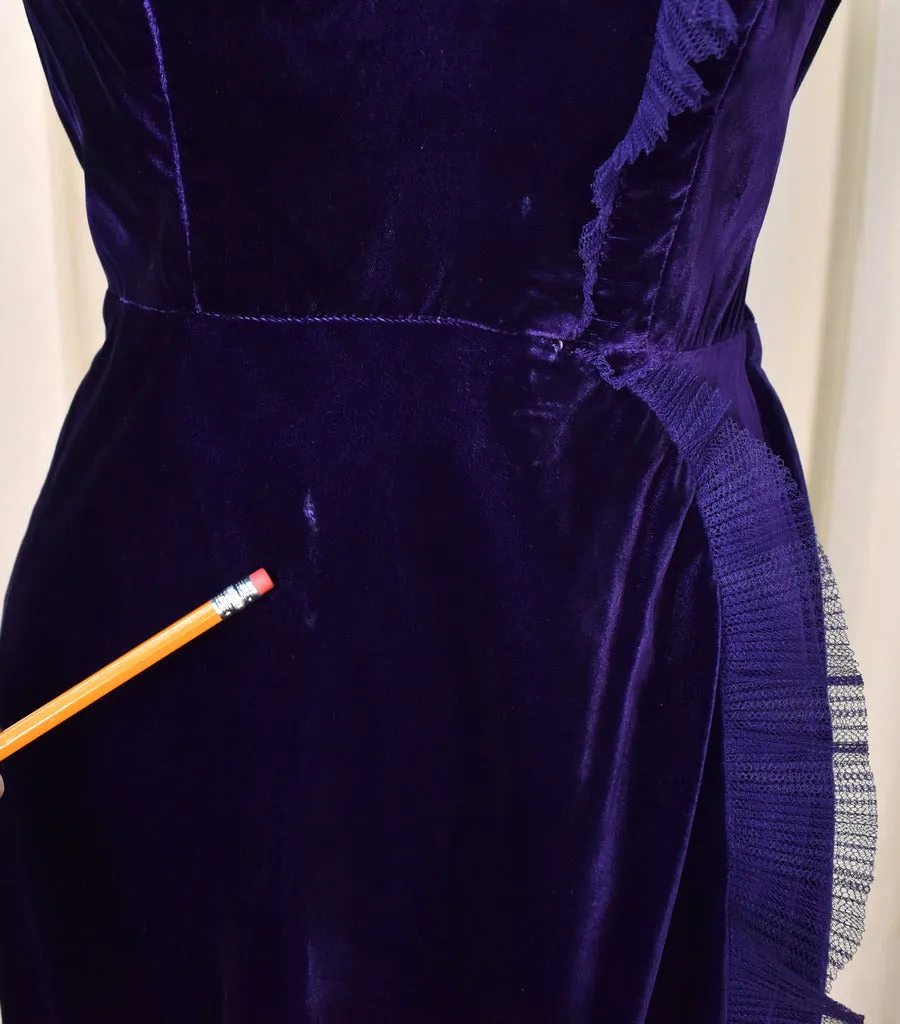 1950s Purple Velvet Asymmetrical Dress