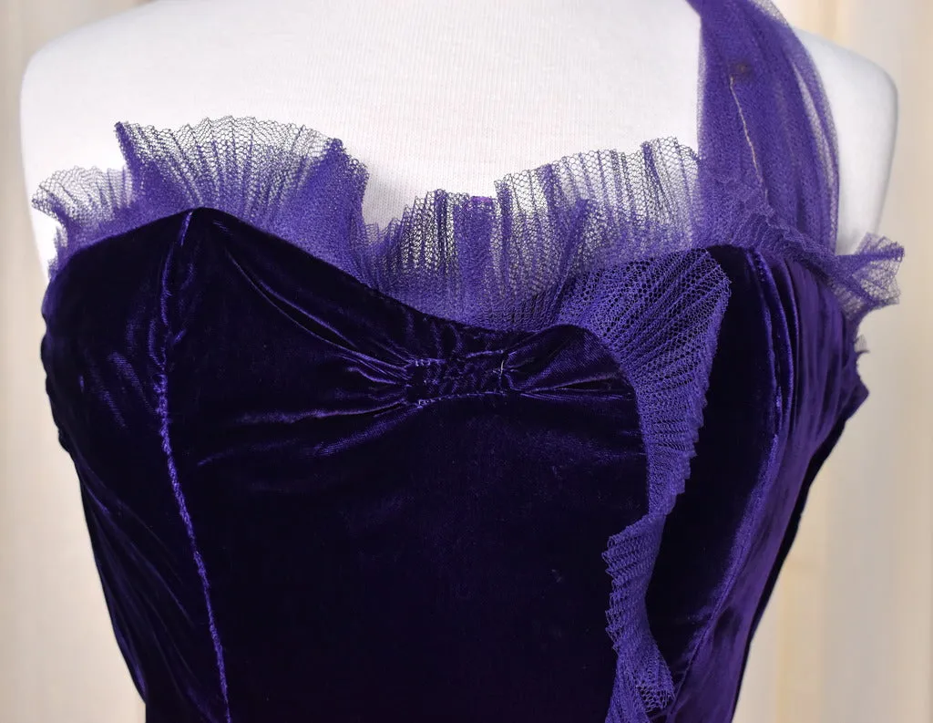 1950s Purple Velvet Asymmetrical Dress