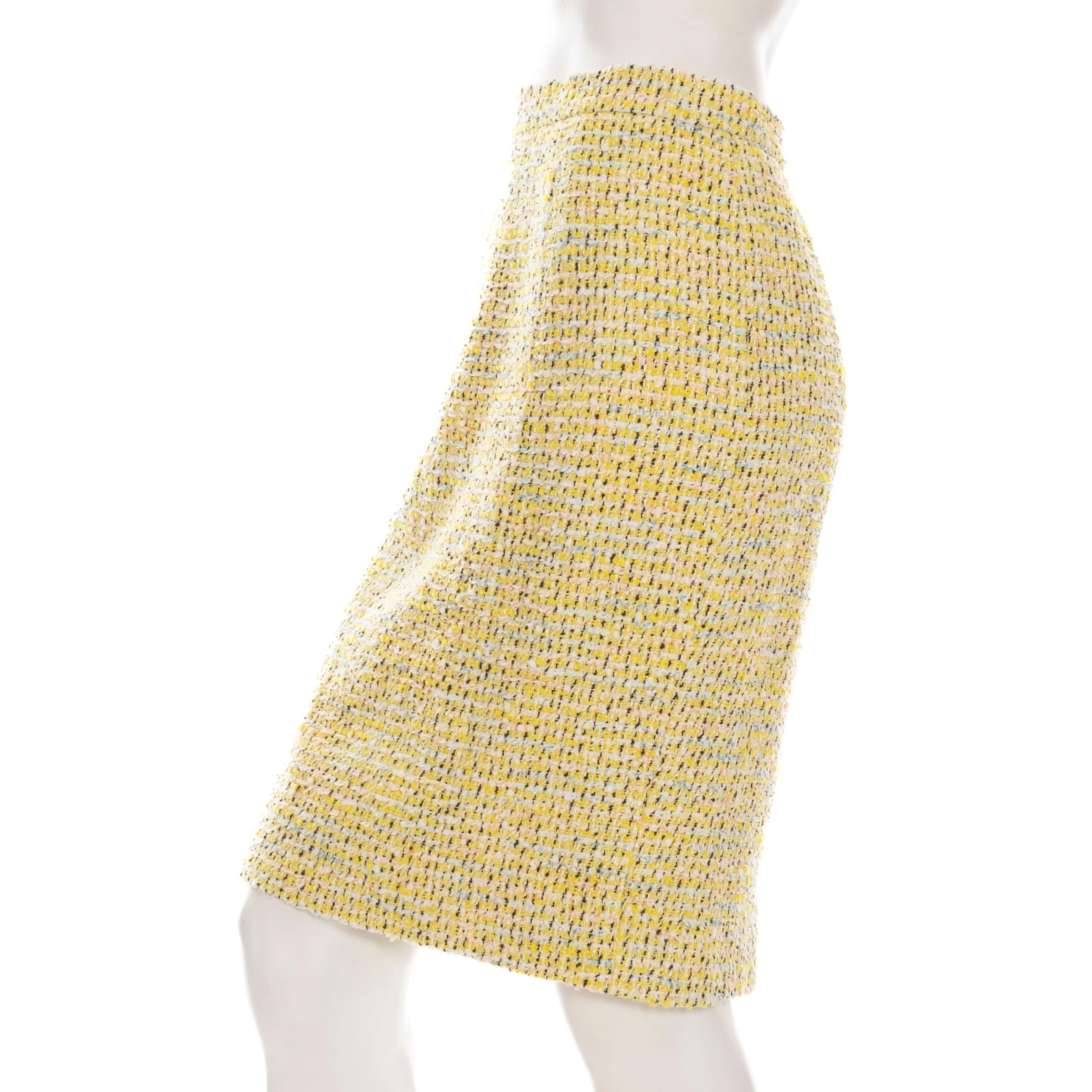 1996 Yellow Tweed Two-Piece Jacket and Skirt Suit