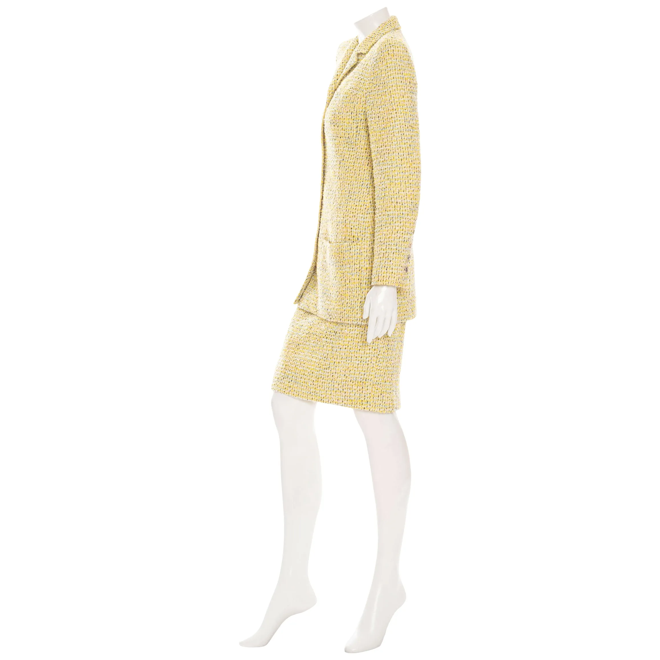 1996 Yellow Tweed Two-Piece Jacket and Skirt Suit