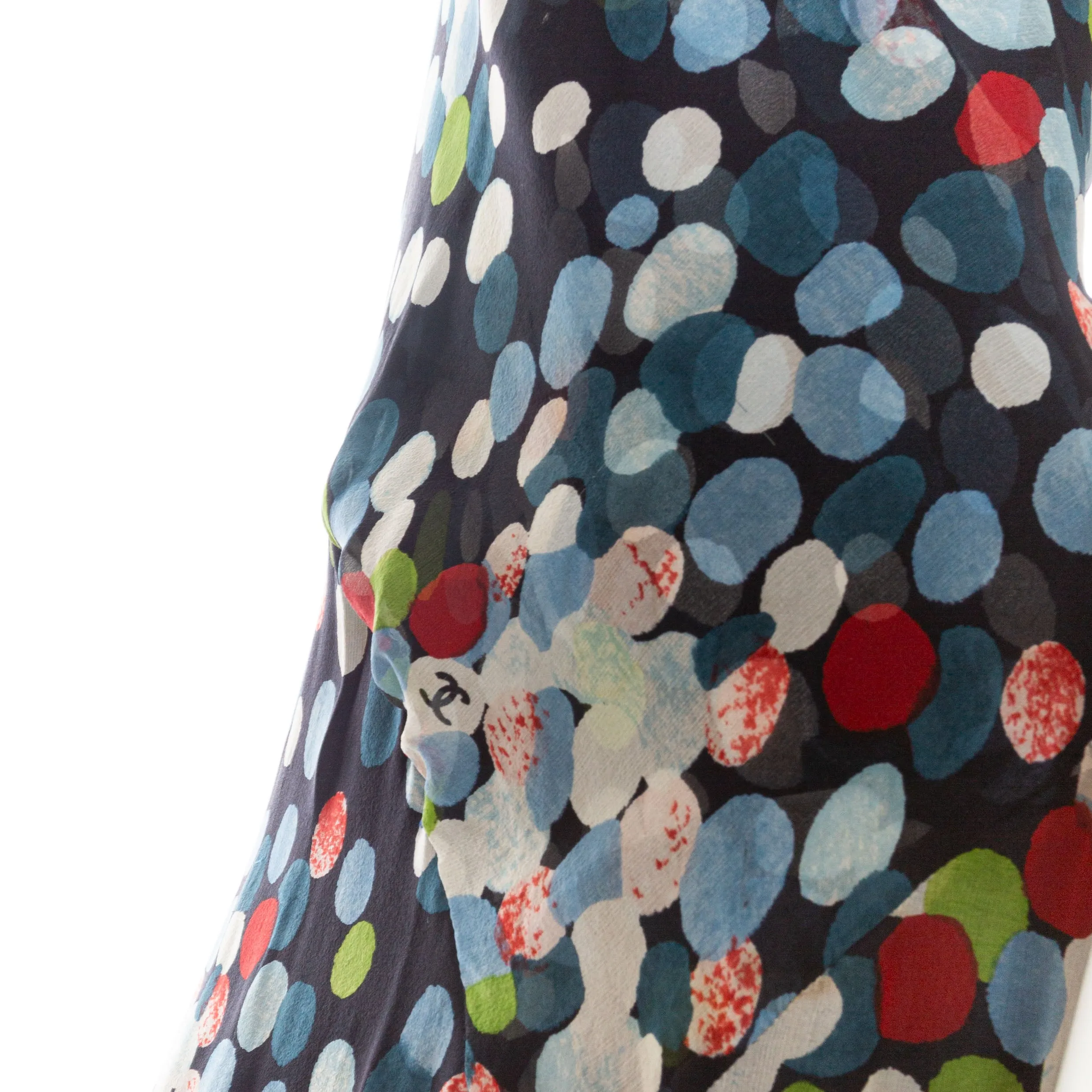 1997 Multicolored Silk Polka Dot Print Halter Dress