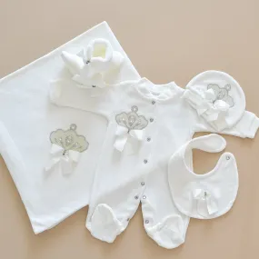 5 Piece White Velvet Newborn Baby Girl Set