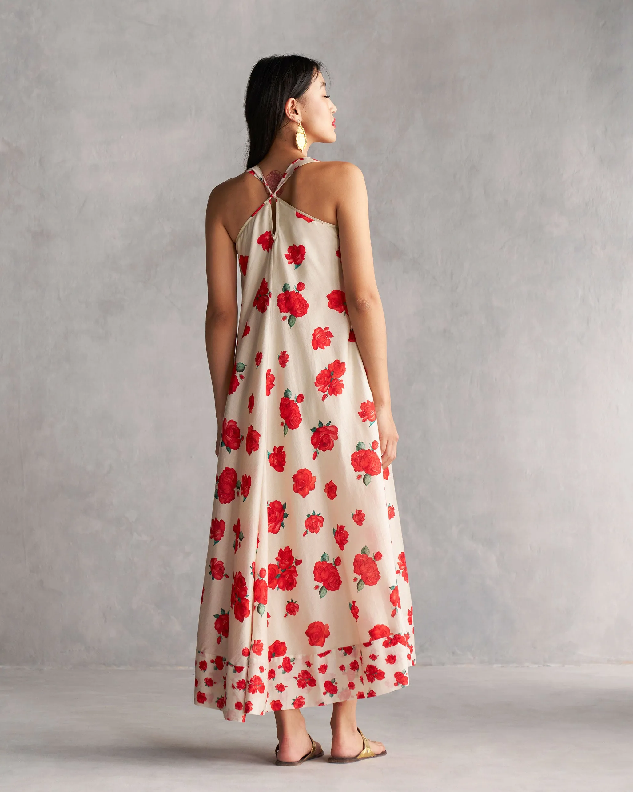 Akira Twistback Dress - Ivory & Red