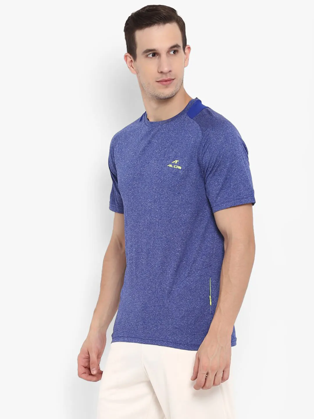 Alcis Men Blue Self Design Round Neck T-shirt