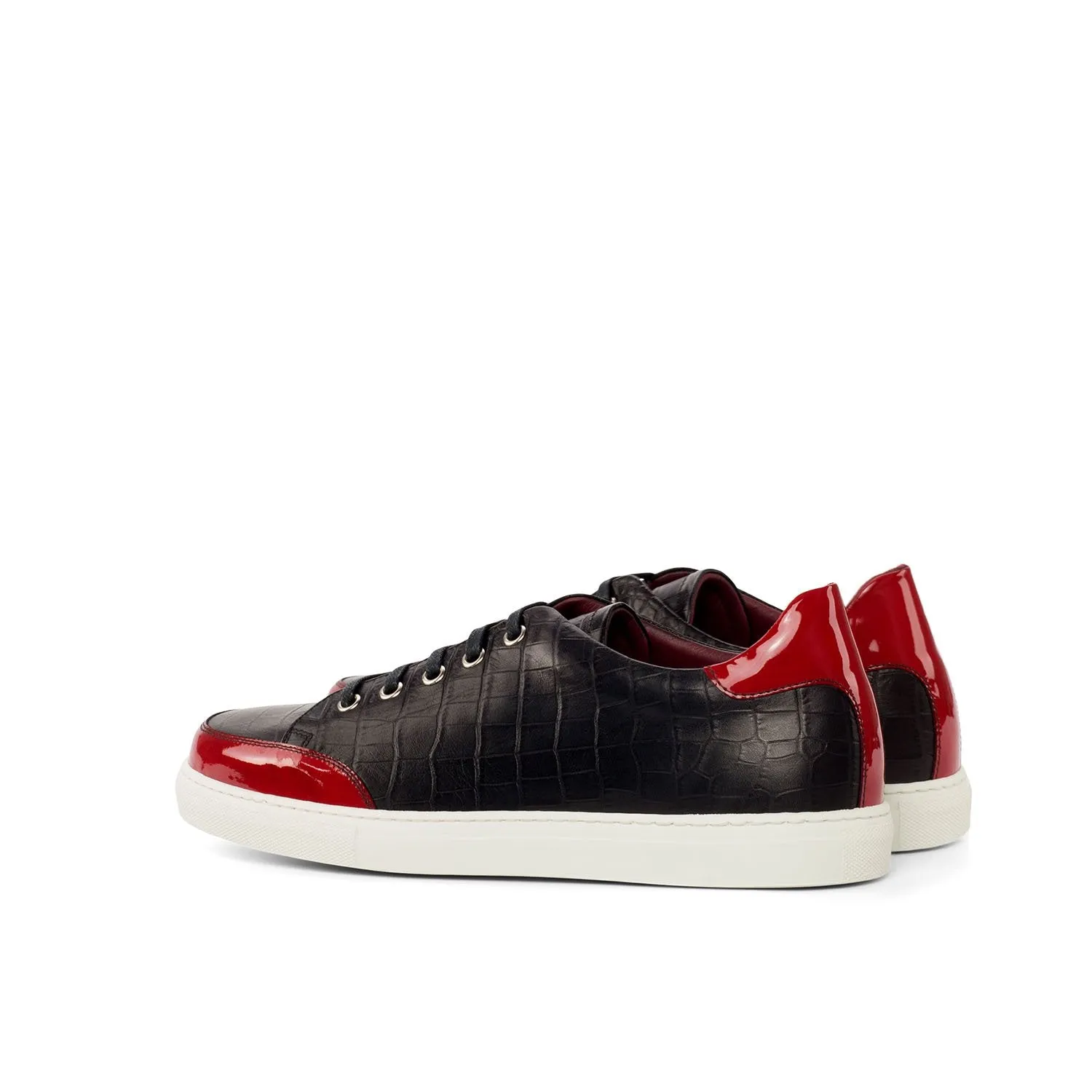 Ambrogio Bespoke Custom Women's Custom Made Shoes Black & Red Crocodile Print / Patent Leather Casual Sneakers (AMBW1006)