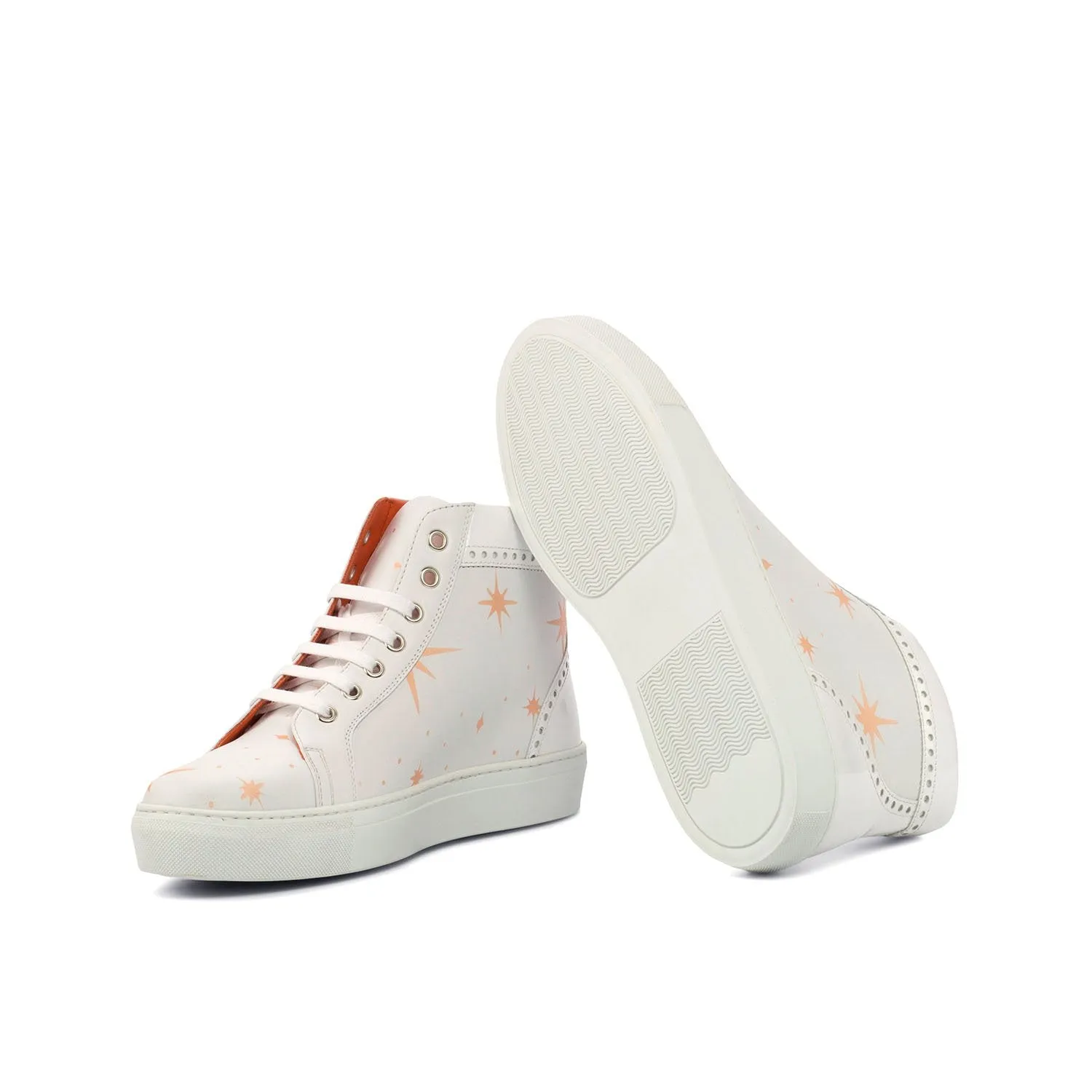 Ambrogio Bespoke Custom Women's Custom Made Shoes White Patent / Calf-Skin Leather High-Top Sneakers (AMBW1072)