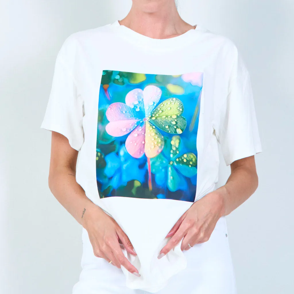 Artistic graphic t-shirt with floral design wholesale