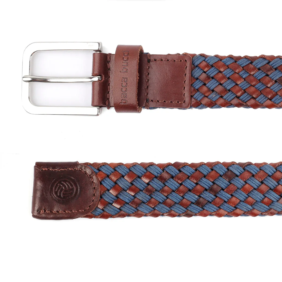 Bacca Bucci Italian Woven leather and Cotton Elastic braided belt for men with Alloy buckle