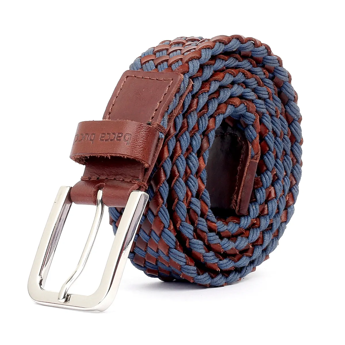 Bacca Bucci Italian Woven leather and Cotton Elastic braided belt for men with Alloy buckle