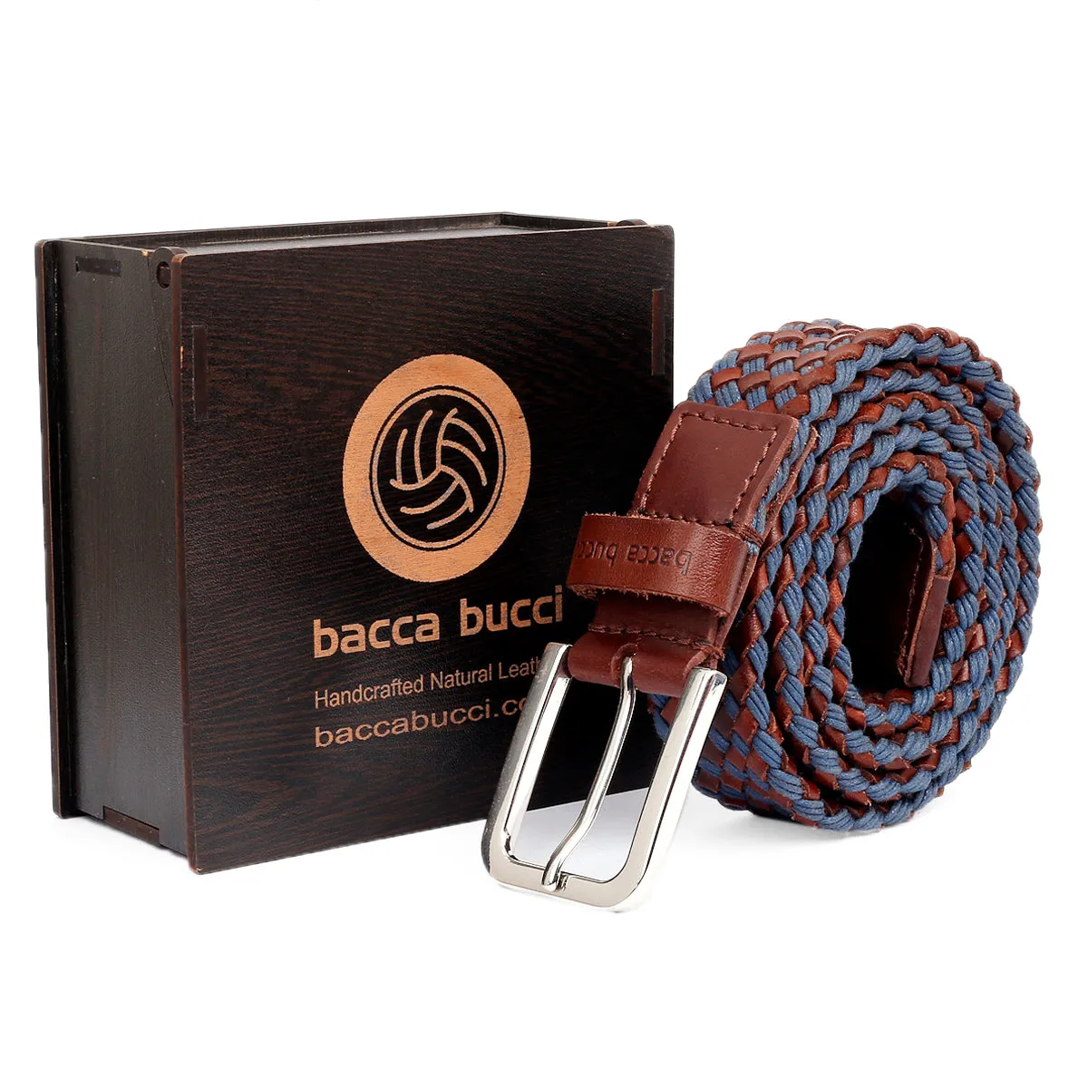 Bacca Bucci Italian Woven leather and Cotton Elastic braided belt for men with Alloy buckle