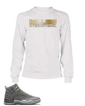 Ballers International Graphic T Shirt to Match Retro Air Jordan 12 Cool Grey Shoe