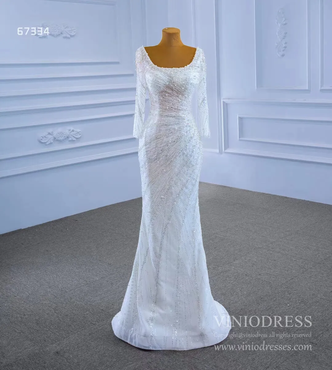 Beaded Sheath Wedding Dress with Removable Overskirt Viniodress