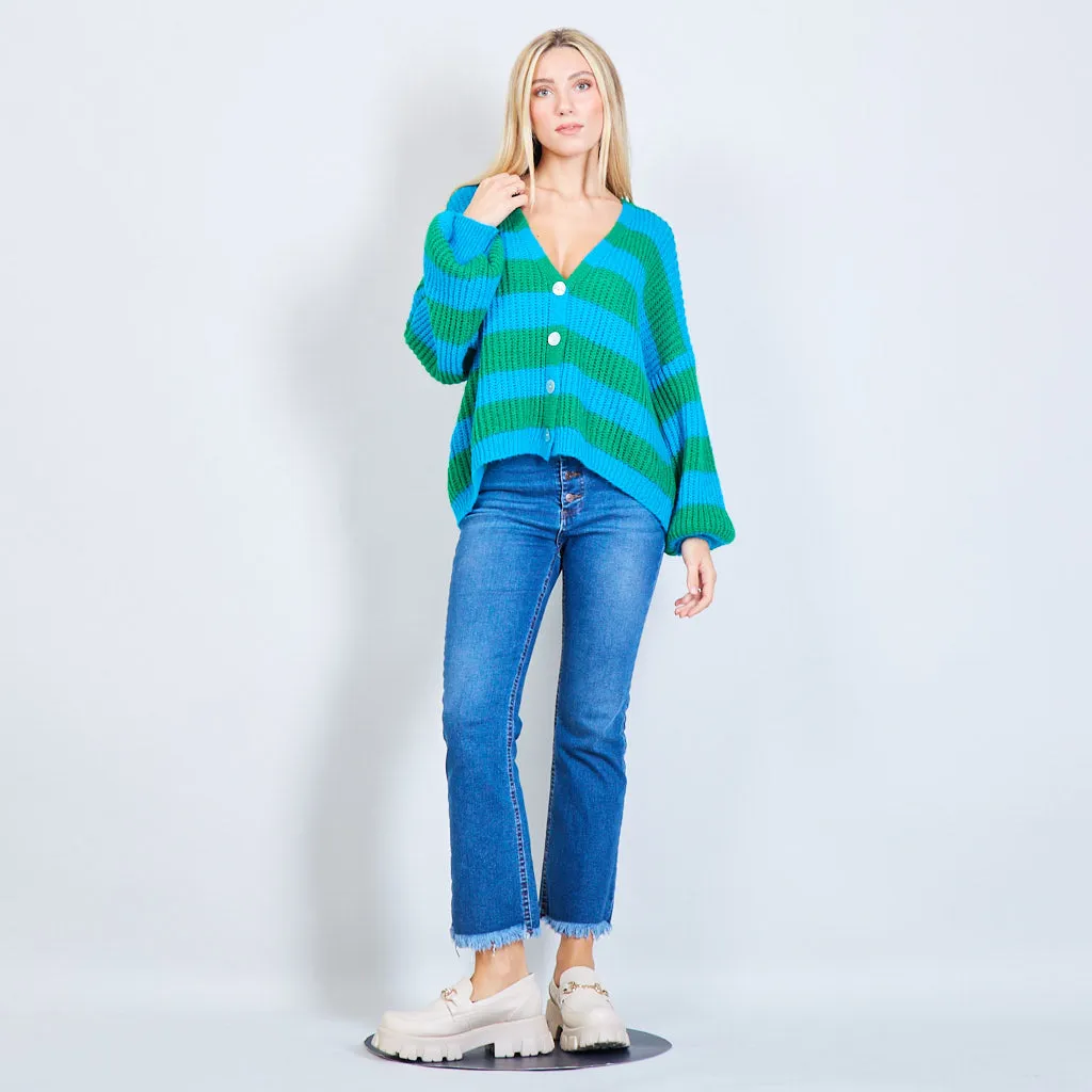 Bi-color knitted cardigan with strip pattern wholesale