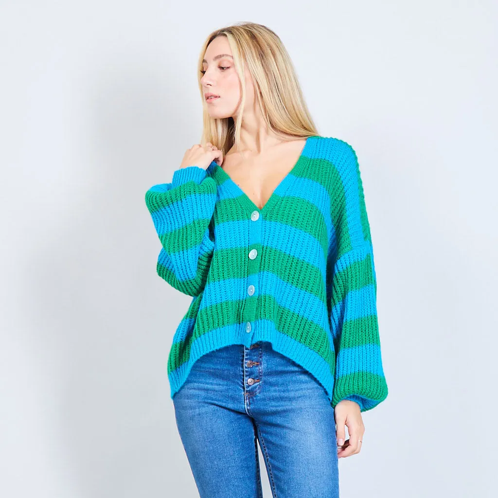 Bi-color knitted cardigan with strip pattern wholesale