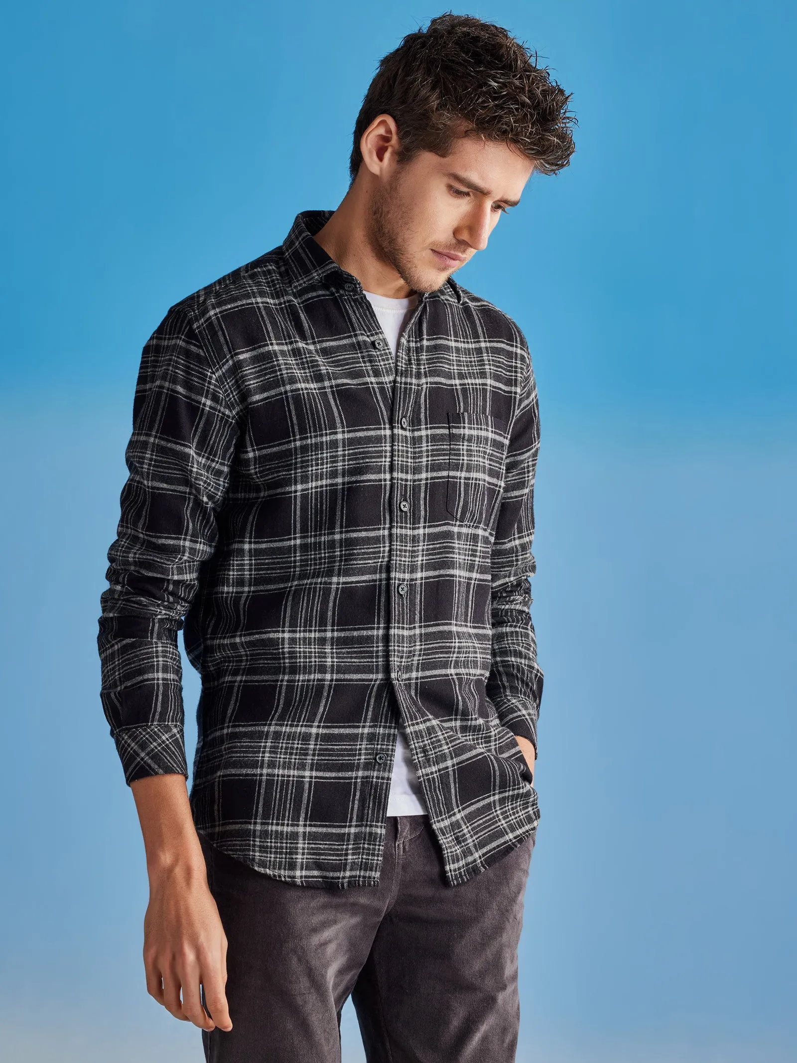 Black Brushed Checked Shirt