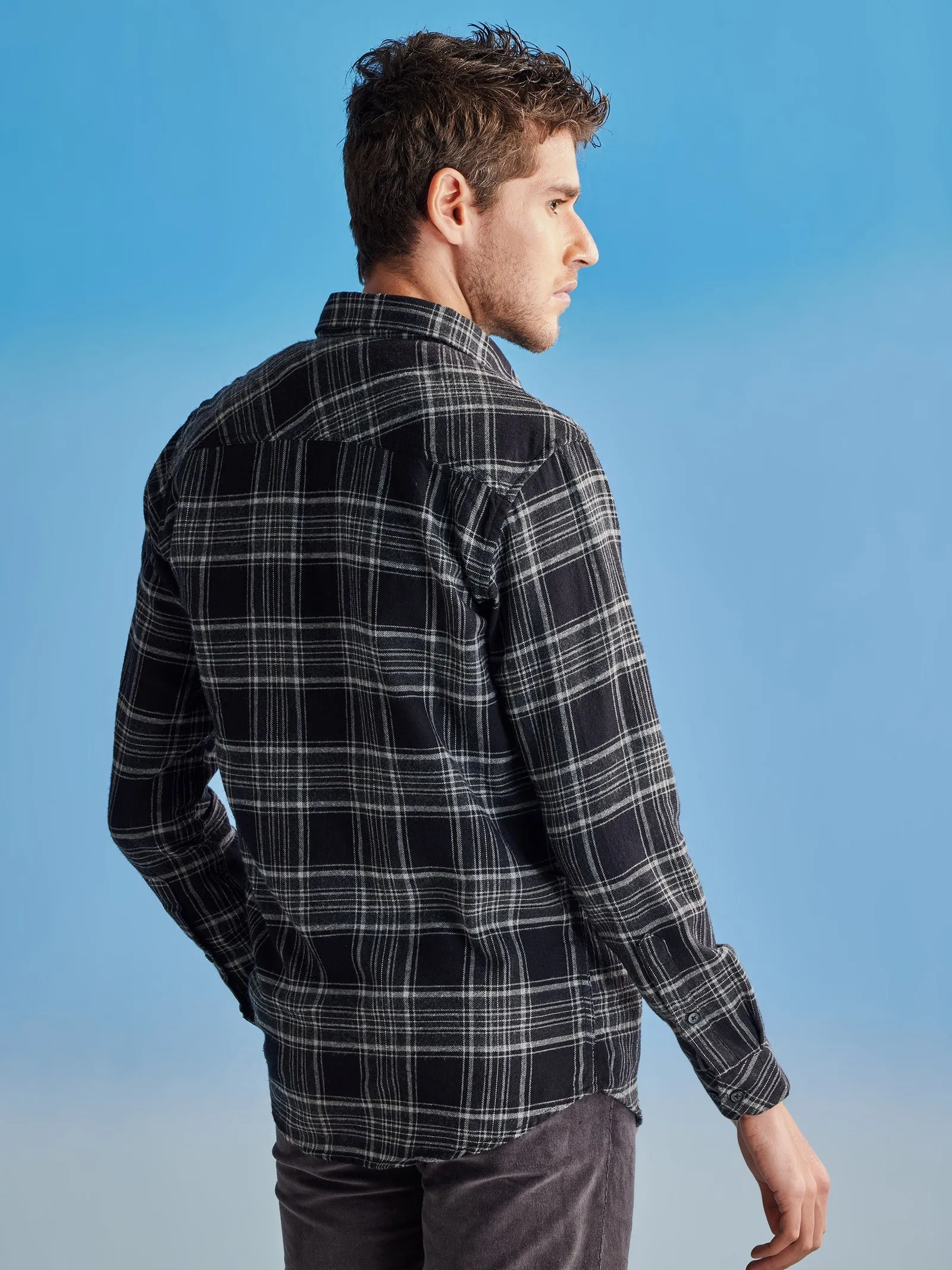 Black Brushed Checked Shirt