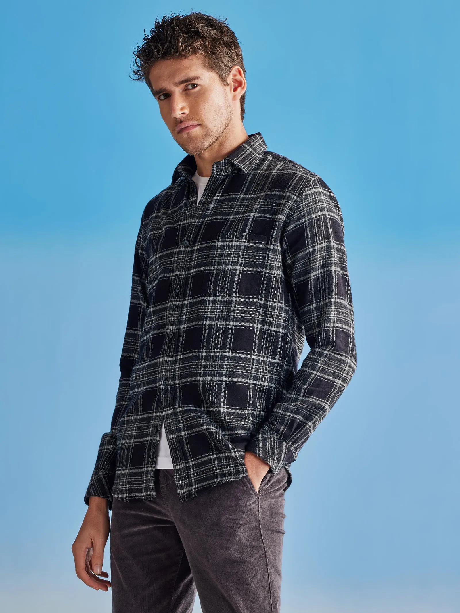 Black Brushed Checked Shirt