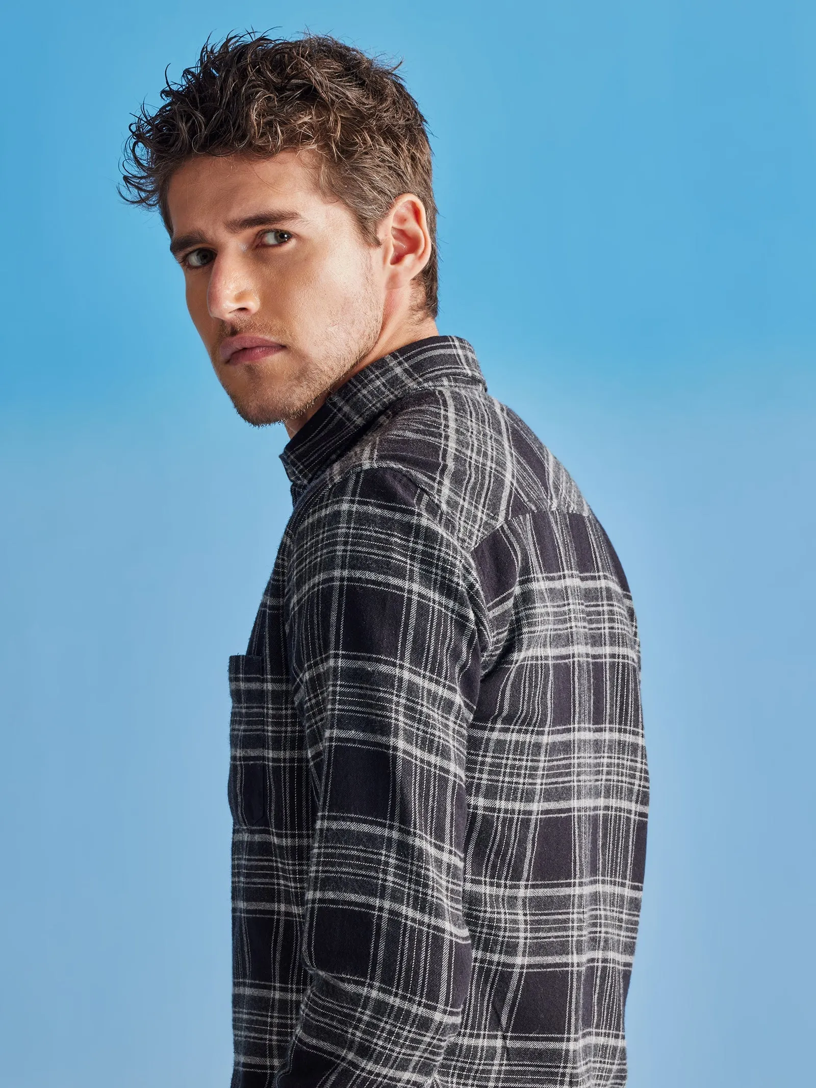 Black Brushed Checked Shirt