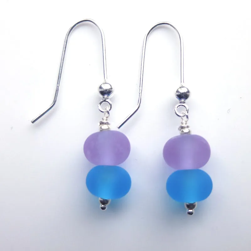 blue and purple frosted earrings