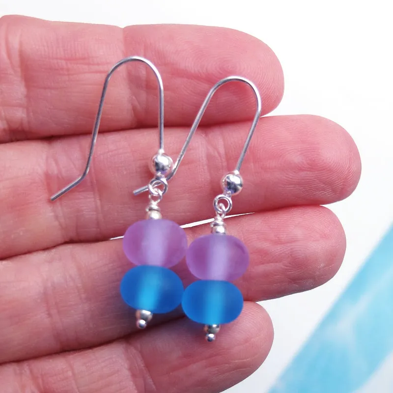 blue and purple frosted earrings