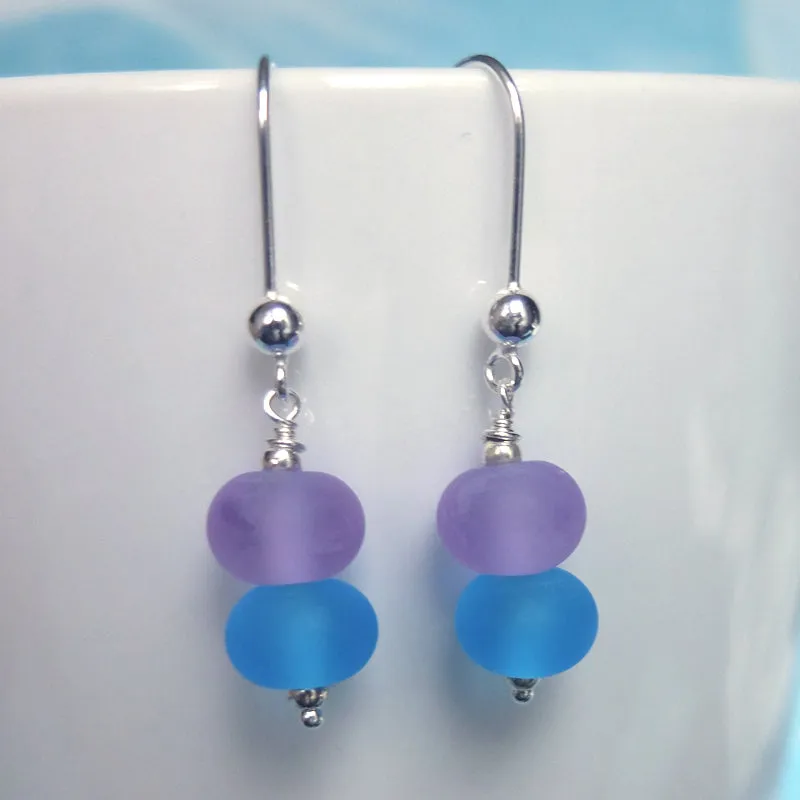 blue and purple frosted earrings