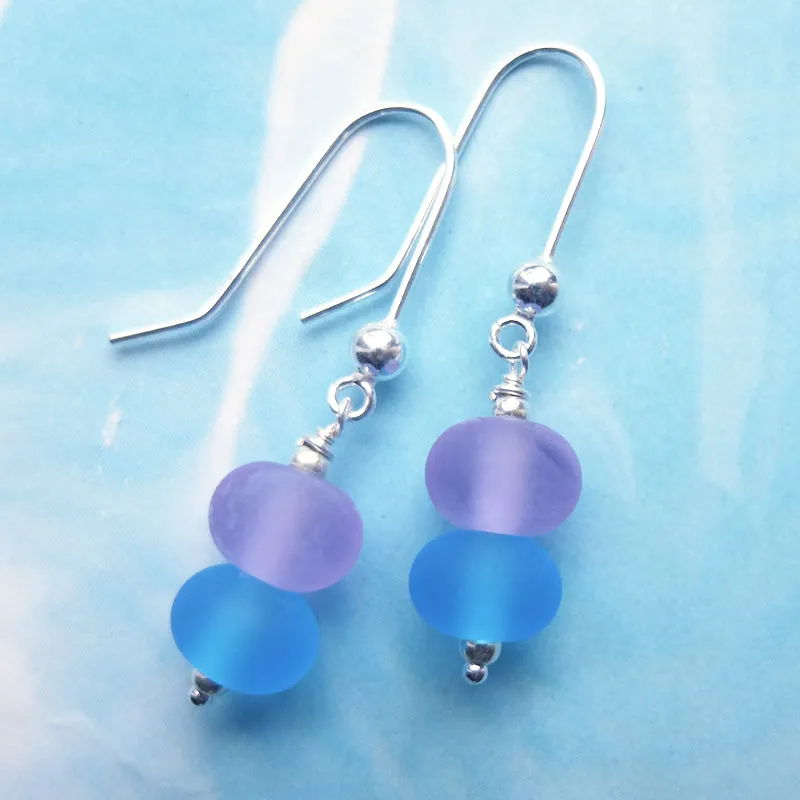 blue and purple frosted earrings