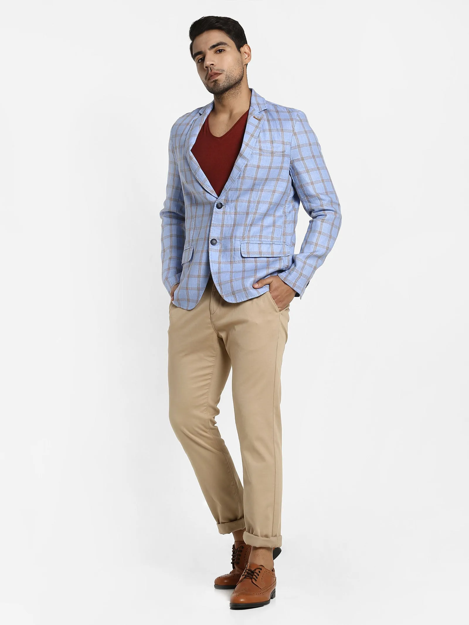 Blue Checked Linen Blazer