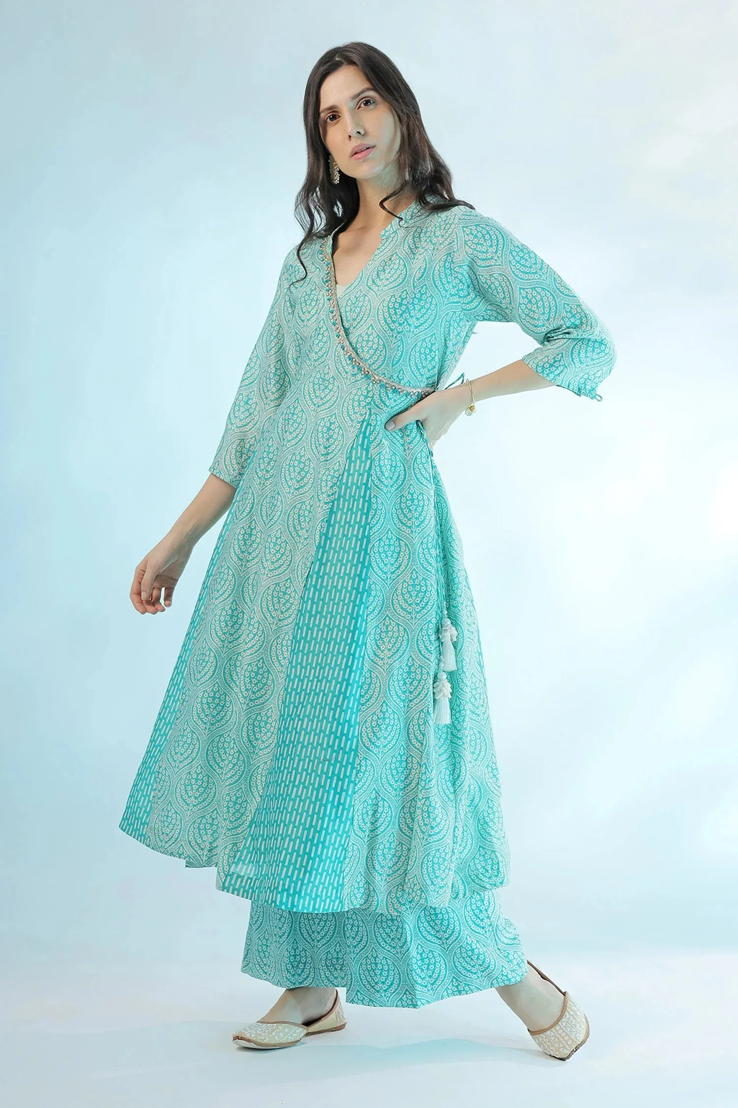 Blue Cotton Printed Angrakha