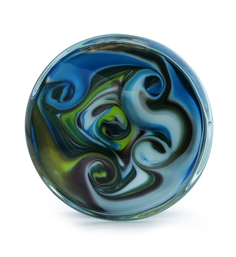 Blue Multi Chroma Swirl Glass Double Flare Plugs