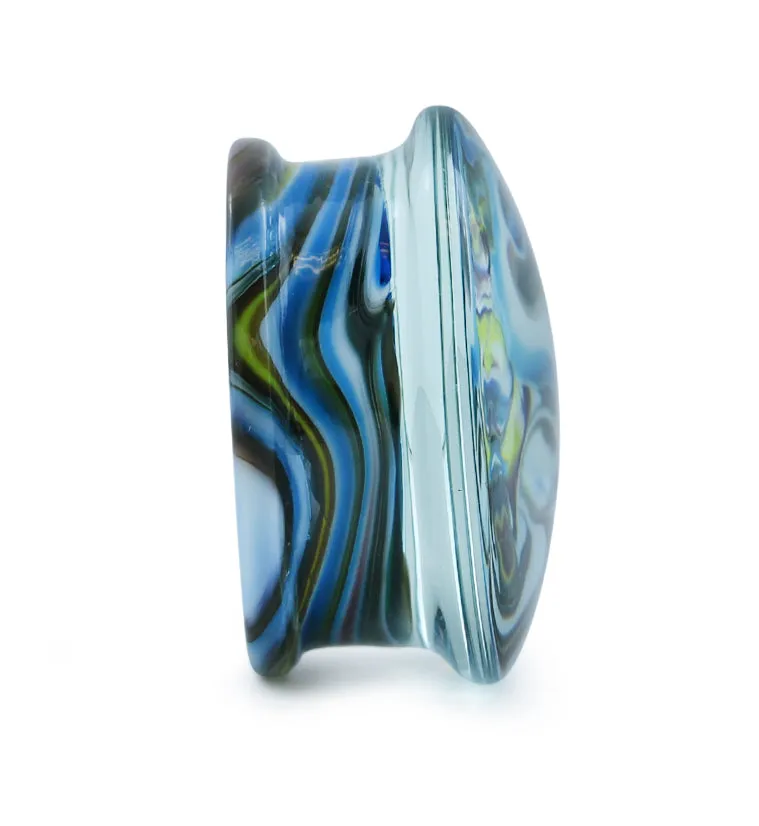 Blue Multi Chroma Swirl Glass Double Flare Plugs